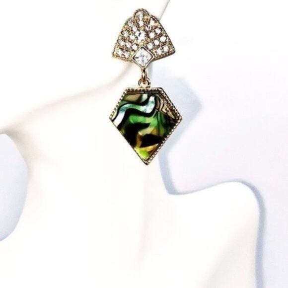 NWT Gold-Tone Crystal Abalone Colored Dangle Earrings - Picture 1 of 7